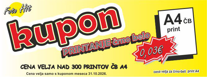 Kupon za črno-belo printanje A4